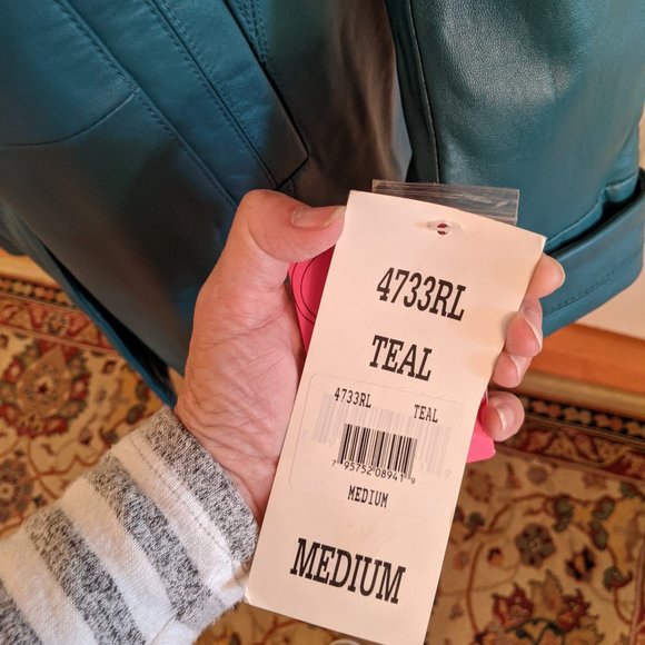 Excelled Collection Teal 100% Leather Coat NWT - Picture 14 of 15